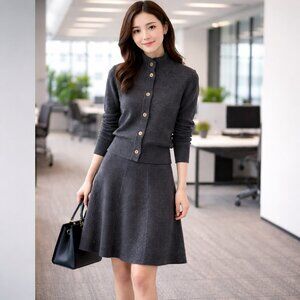 VTG Carla B suit sweater/skirt Cashmere grey women L/M Italy corporate girlie